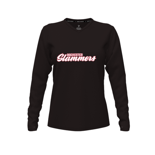 [CUS-DFW-TEES-CMF-VNK-LSL-BLK-FYXS-LOGO1] Decker Comfort T-Shirt (Female Youth XS, Black, V Neck, Logo 1, Long Sleeve)
