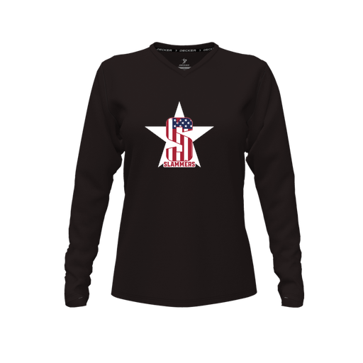 [CUS-DFW-TEES-CMF-VNK-LSL-BLK-FYXS-LOGO3] Decker Comfort T-Shirt (Female Youth XS, Black, V Neck, Logo 3, Long Sleeve)