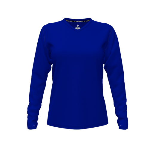[CUS-DFW-TEES-CMF-VNK-LSL-RYL-FYXS] Decker Comfort T-Shirt (Female Youth XS, Royal, V Neck, None, Long Sleeve)
