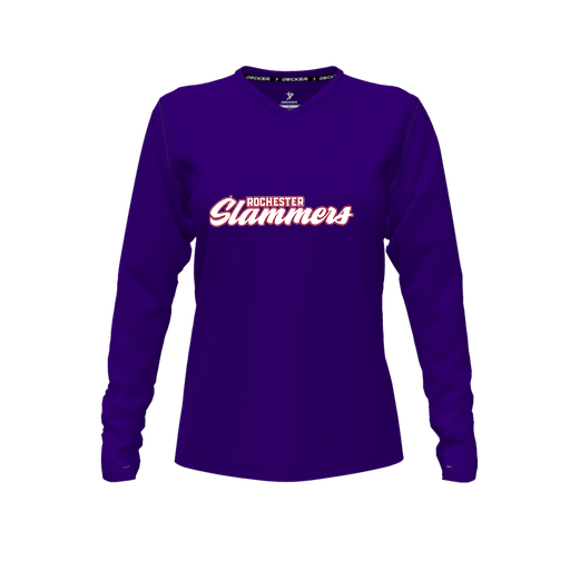[CUS-DFW-TEES-CMF-VNK-LSL-PUR-FYXS-LOGO1] Decker Comfort T-Shirt (Female Youth XS, Purple, V Neck, Logo 1, Long Sleeve)