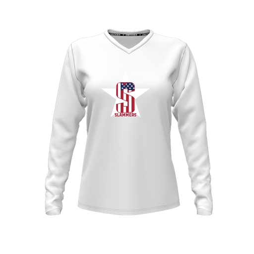 [CUS-DFW-TEES-PER-VNK-LSL-WHT-FYXS-LOGO3] Decker Performance T-Shirt (Female Youth XS, White, V Neck, Logo 3, Long Sleeve)