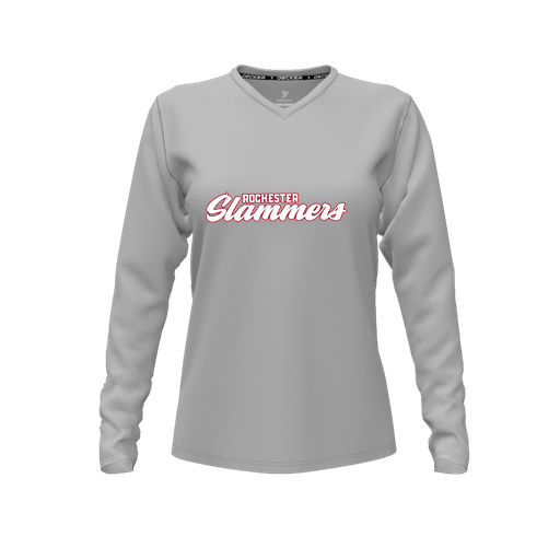 [CUS-DFW-TEES-PER-VNK-LSL-GRY-FYXS-LOGO1] Decker Performance T-Shirt (Female Youth XS, Gray, V Neck, Logo 1, Long Sleeve)