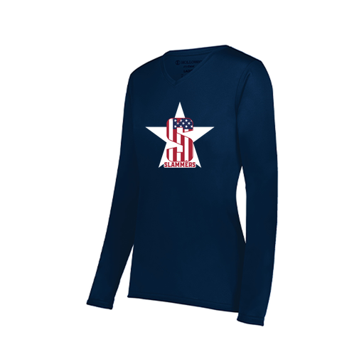 [222824.065.S-LOGO3] Ladies LS Smooth Sport Shirt (Female Adult S, Navy, Logo 3)