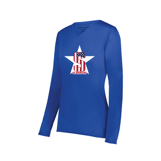 [222824.060.S-LOGO3] Ladies LS Smooth Sport Shirt (Female Adult S, Royal, Logo 3)